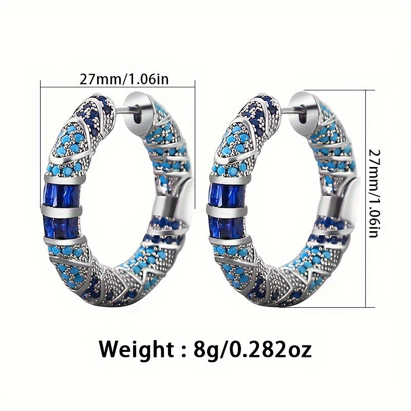 🌙 Tribal Silver Hoops – Blue Zirconia Elegance Collection 💎