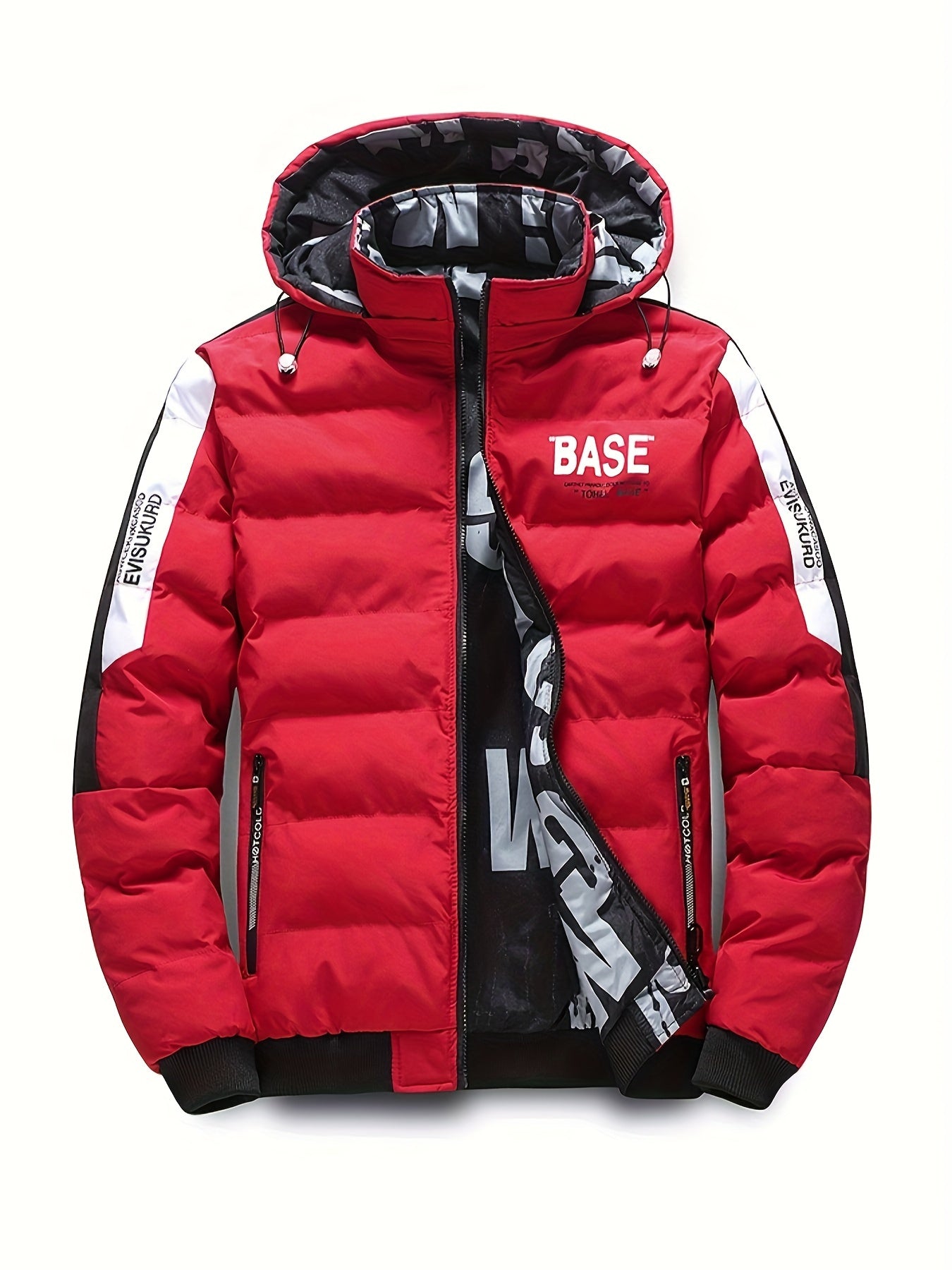 🧥 Men's Casual Base Graphic Print Reversible Padded Coat - Chic Warm Hooded Jacket for Fall & Winter