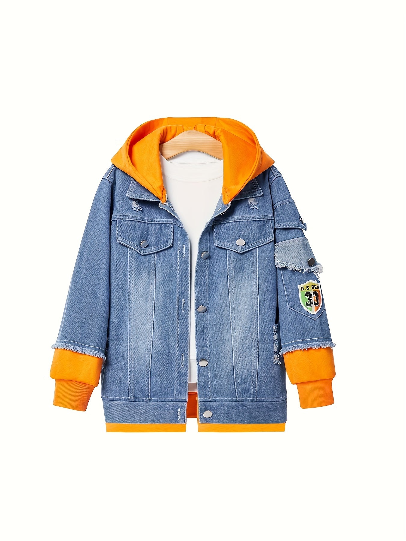 🦅 Boys' Casual Eagle Print Denim Hooded Jacket 🌟