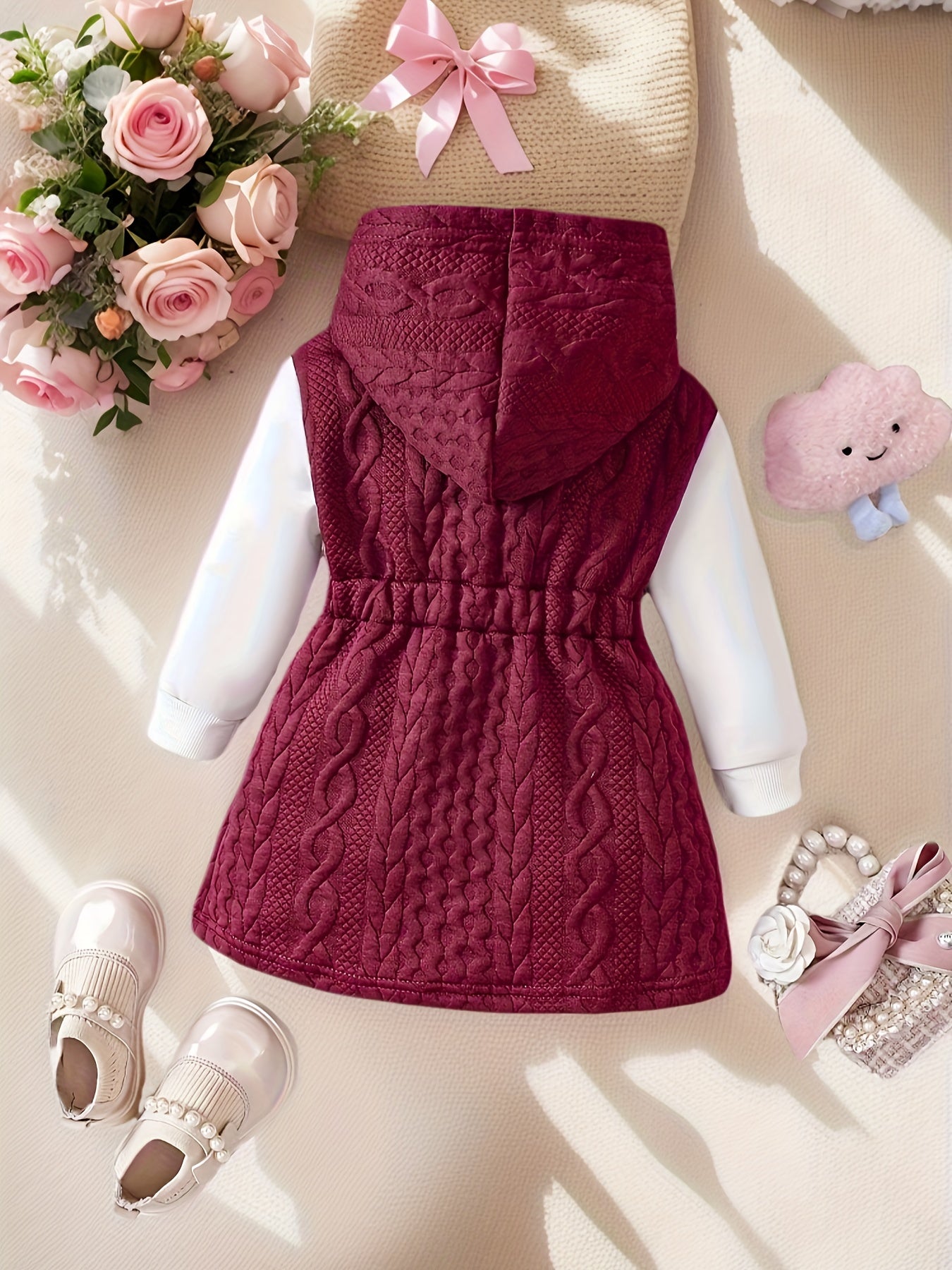 🍂 Baby's Casual Jacquard Faux Two-Piece Hooded Dress 🍂