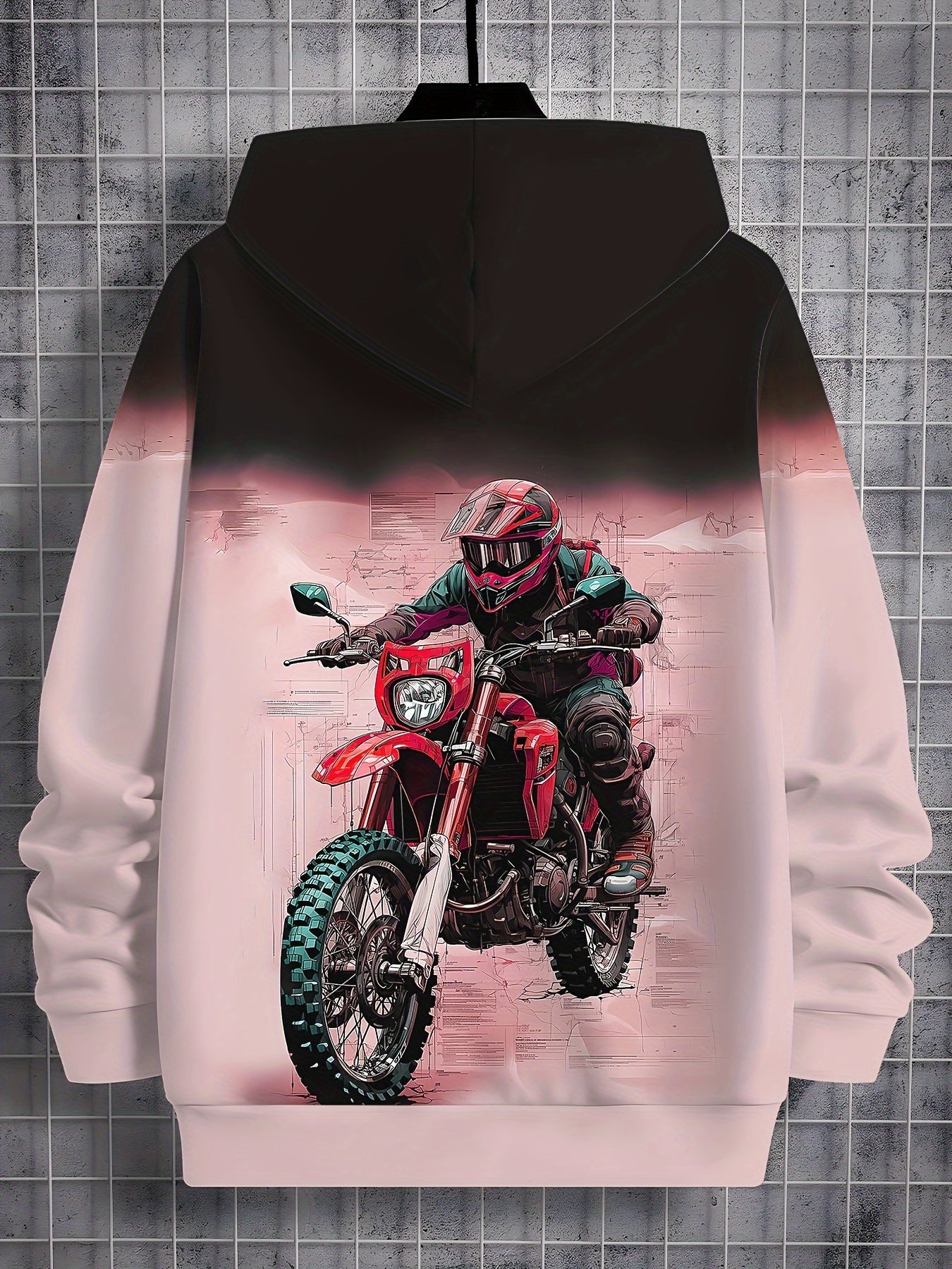 🏍️ Boy's Motorbike Rider Pattern Hooded Sweatshirt – Trendy Pullover for Autumn & Spring 🍂