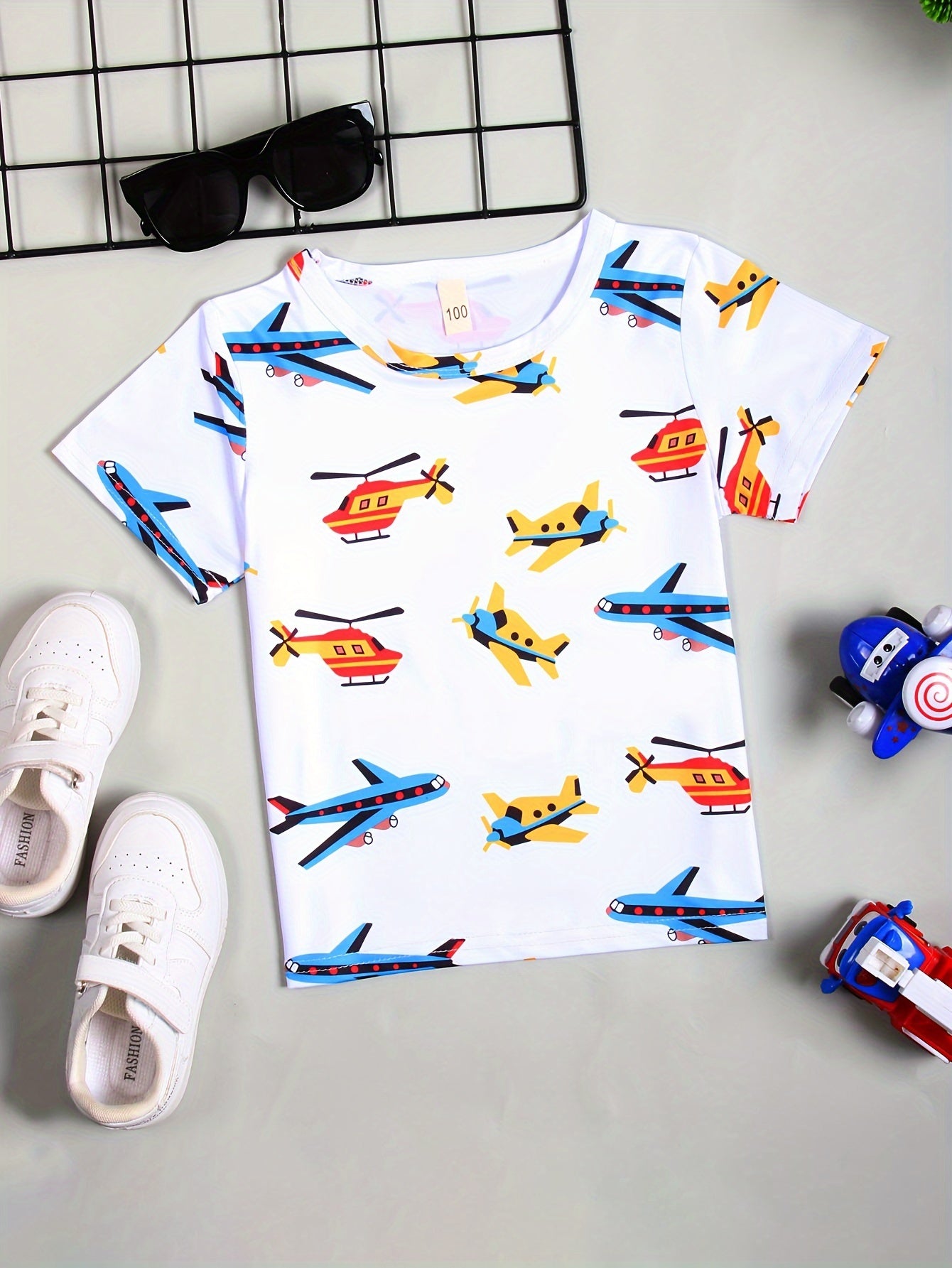 ✈️ Cartoon Colorful Planes Full Print T-Shirt – Vibrant Summer Tee for Kids 👕