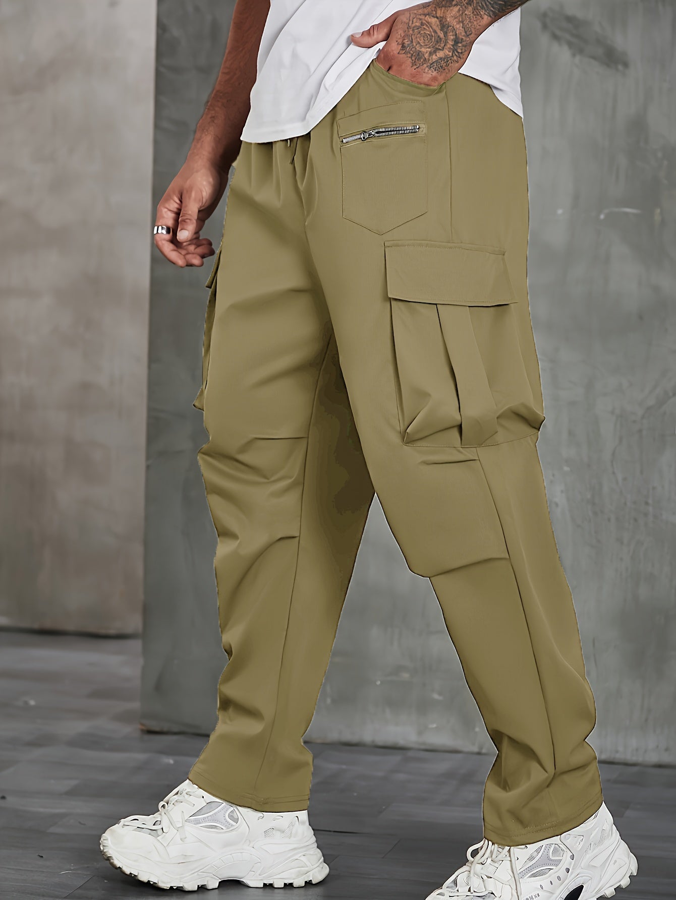 Adventure-Ready Plus Size Solid Cargo Pants for Men 🏞️💪