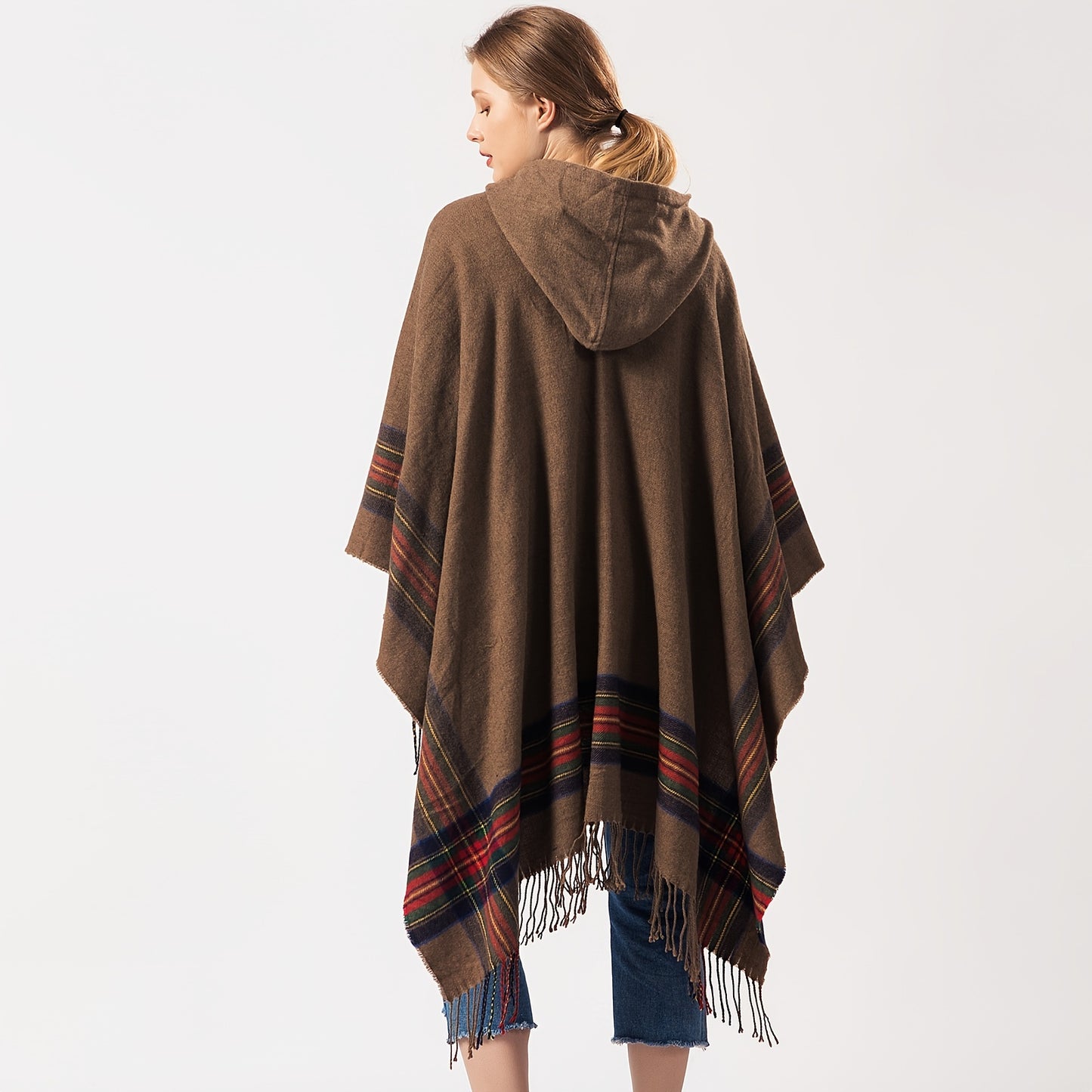 Oversized Scottish Striped Hooded Shawl Cloak 🧣🍂