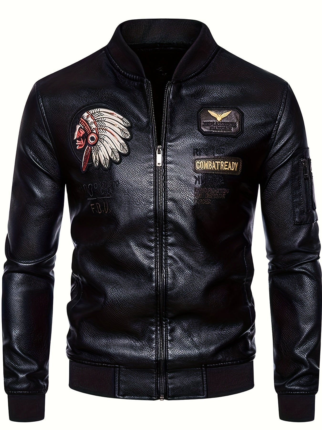 🖤 Men's Tribal Portrait Embroidery Stylish PU Leather Jacket - Multi-Pocket Retro Classic Bomber Jacket 🎁