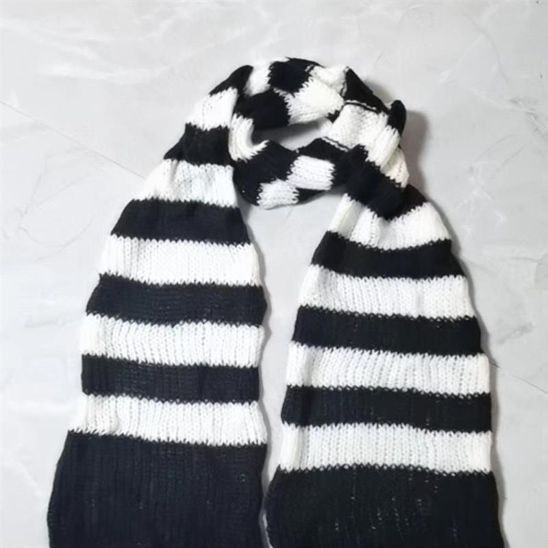 Yabi Style Culture Punk Y2g Black And Red Striped Scarf Extra Long Thermal Knitting Wool