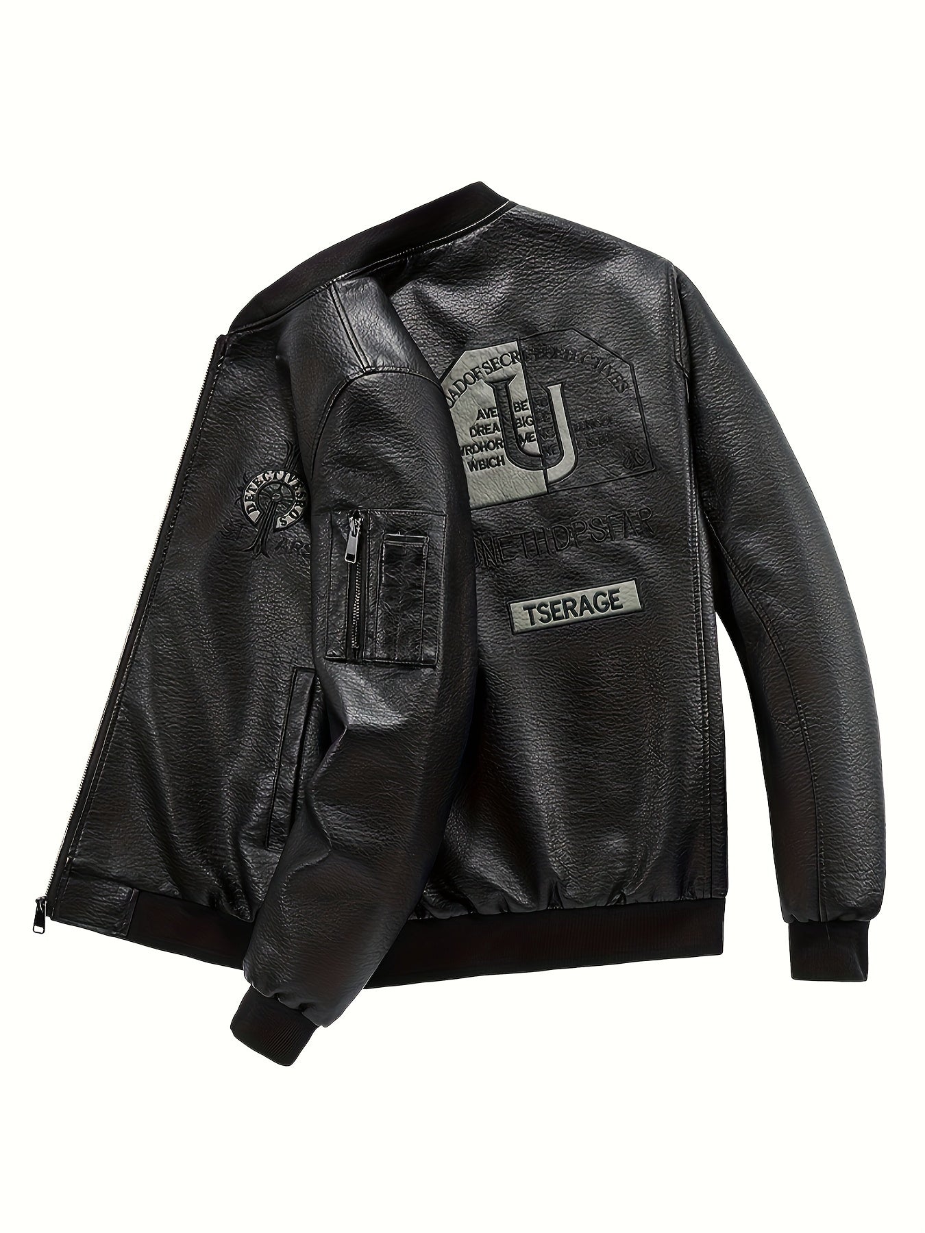 🧥 Men's PU Leather Jacket - Classic Style with Embroidery Detail