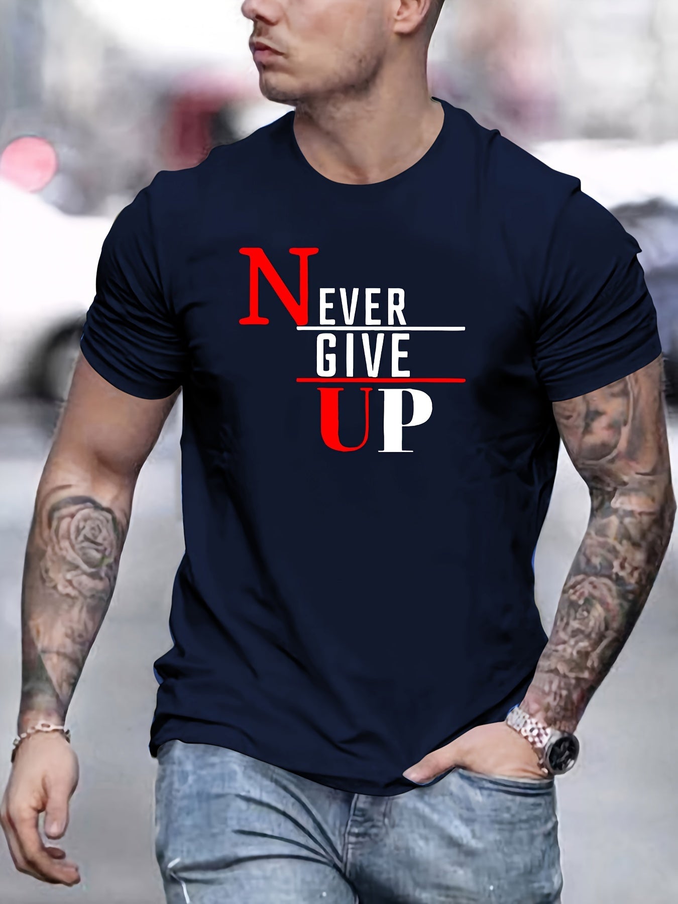 💪 NEVER GIVE UP Print T-shirt