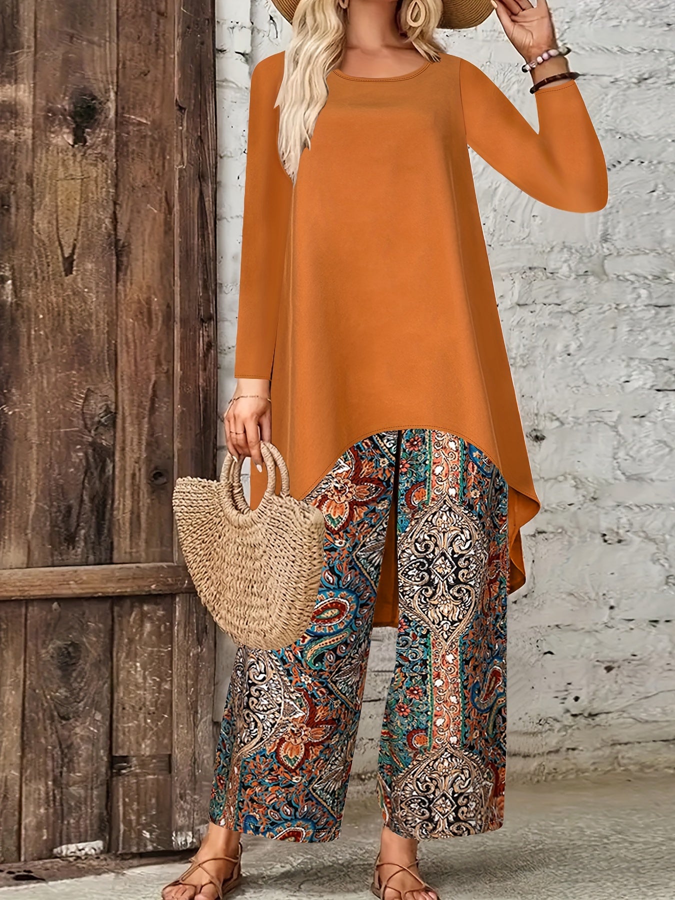 Paisley Print Casual Pantsuit Set