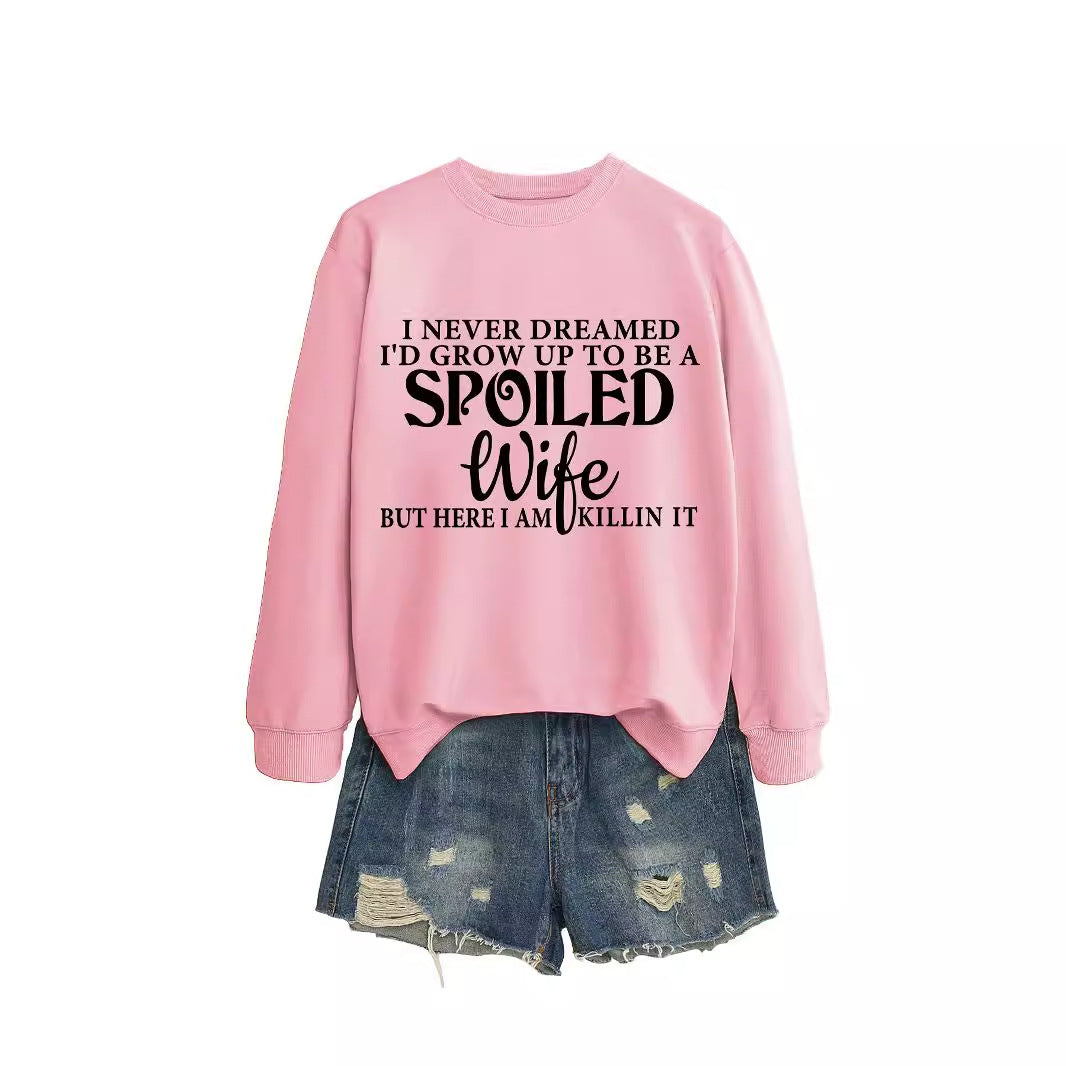 Casual Letters Printed Crew Neck Sweatshirt Women