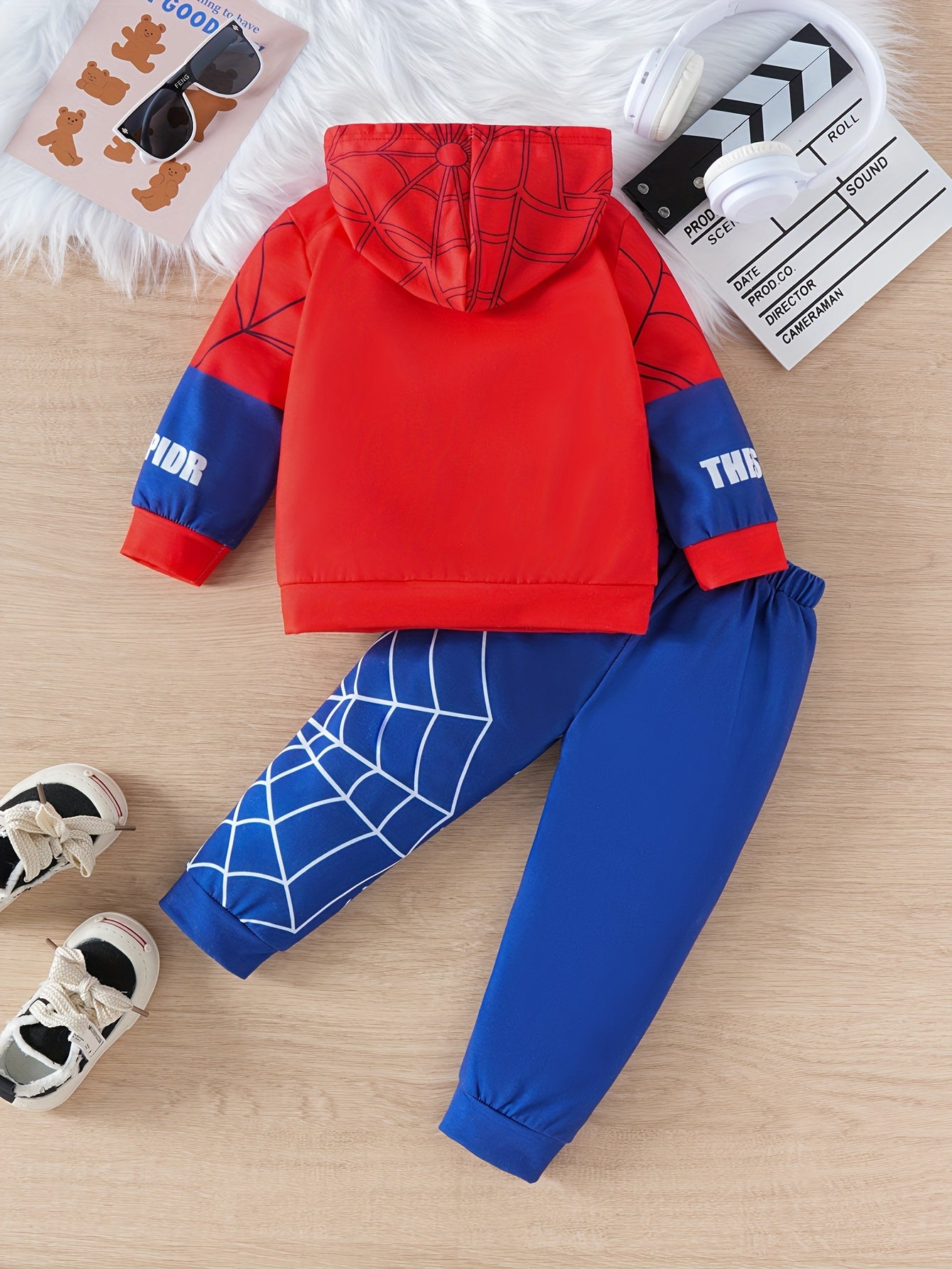 🕷️ Boys' Spider Print Hooded Sweatshirt and Pants Set