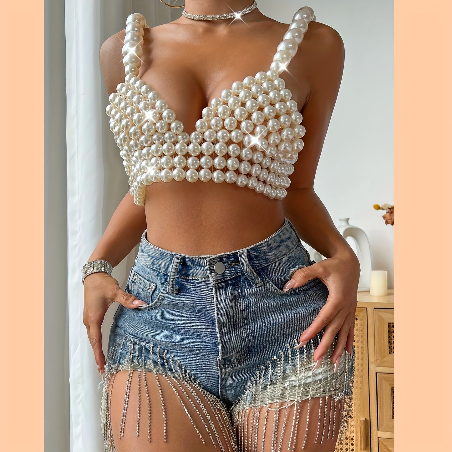 🌸 Vintage Bohemian Exaggerated Imitation Pearl Chest Chain – Summer Party Glam ✨