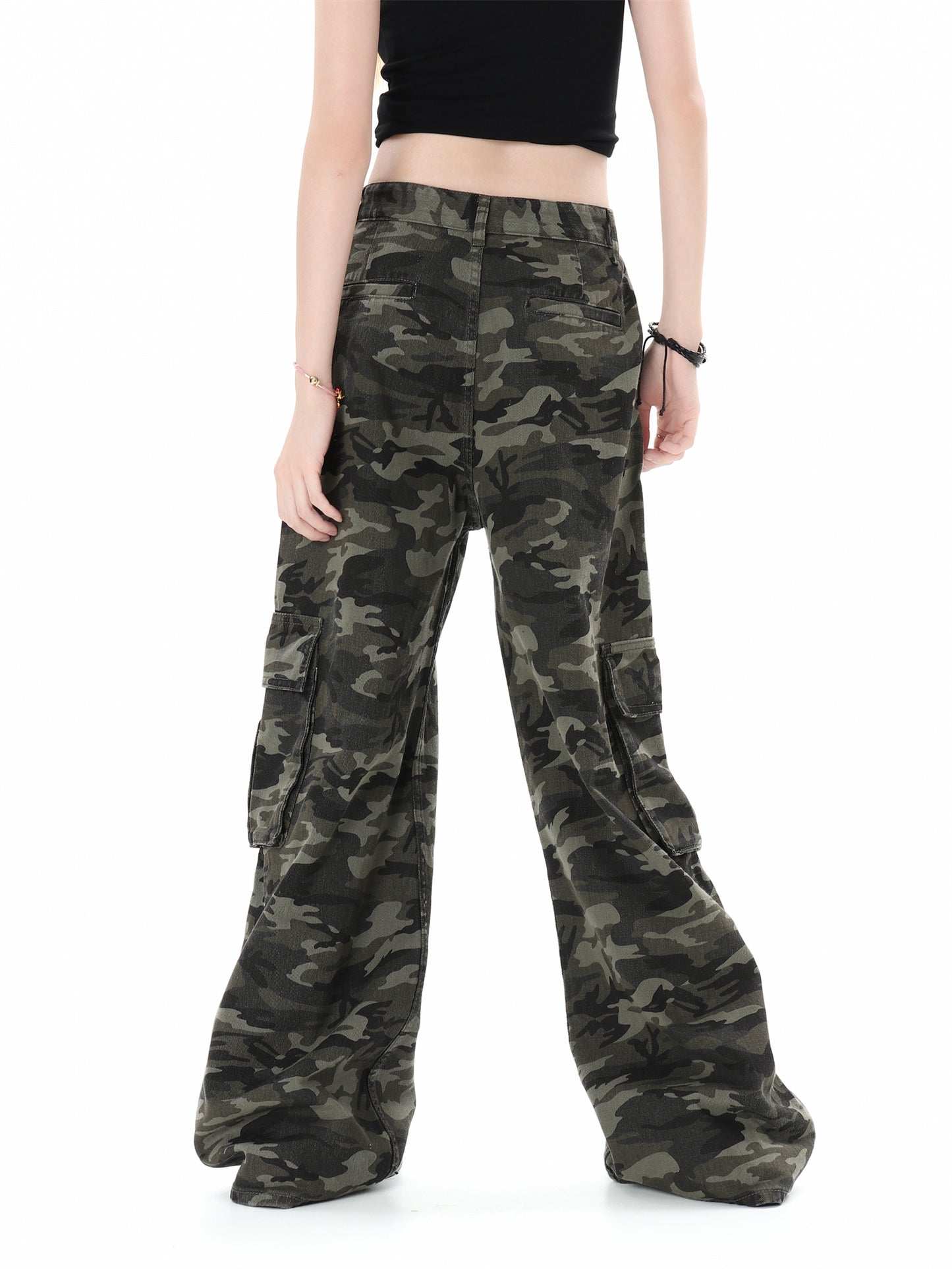 Camouflage Multi Pocket Workwear Jeans For Men And Women Lazy High Street Straight Tube