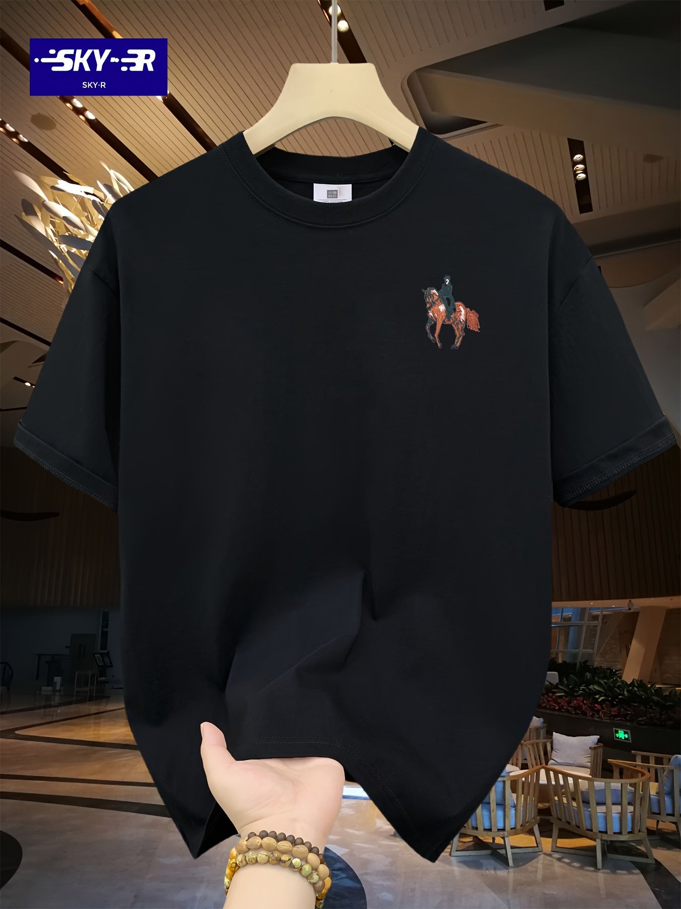 🐴 Men's Loose 100% Cotton Horse Rider Graphic Print T-shirt