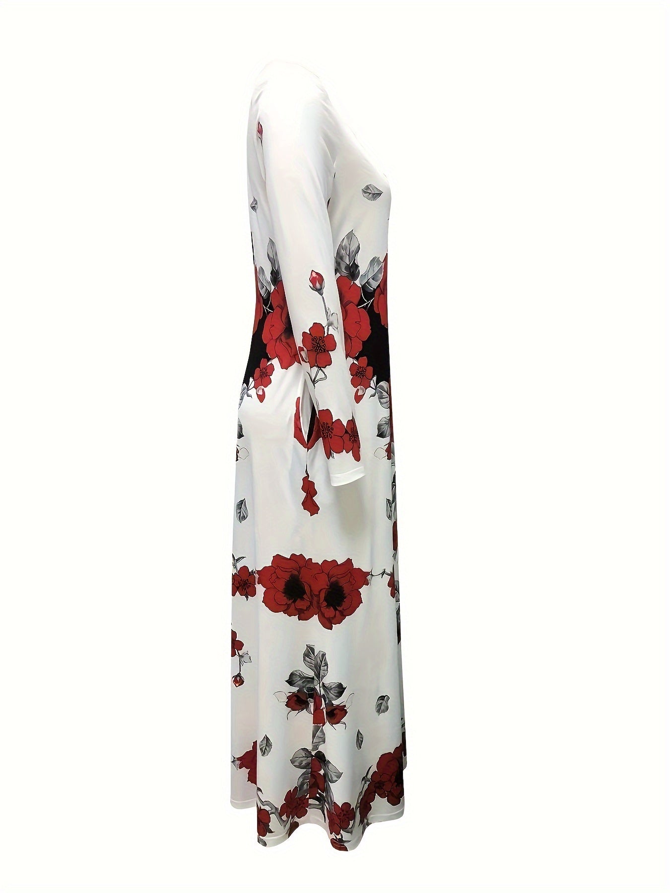 Floral Print Long Sleeve A-Line Dress