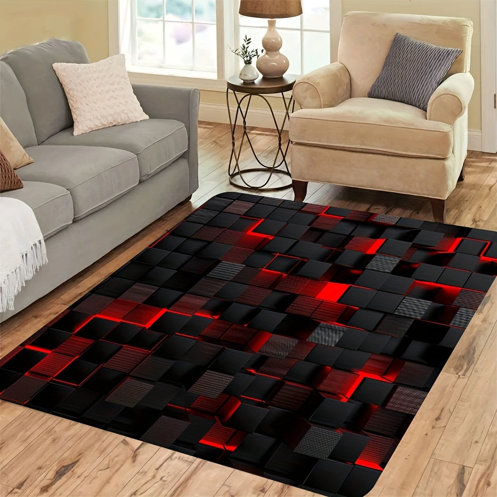 🔴 Geo Glow: Red 3D Geometric Square Mat ✨