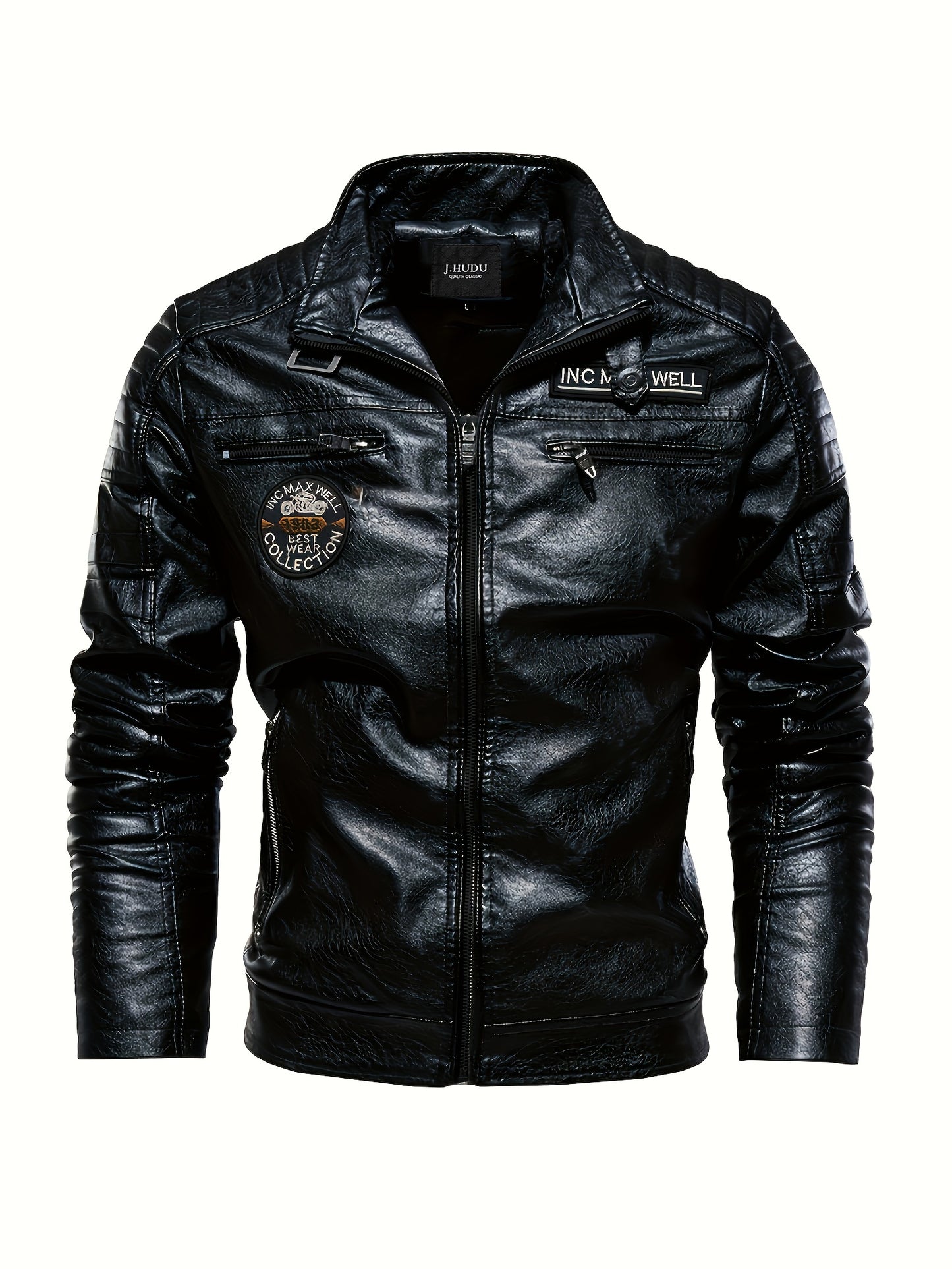 Creative Badge Plus Size Faux Leather Jacket for Men 🧥✨