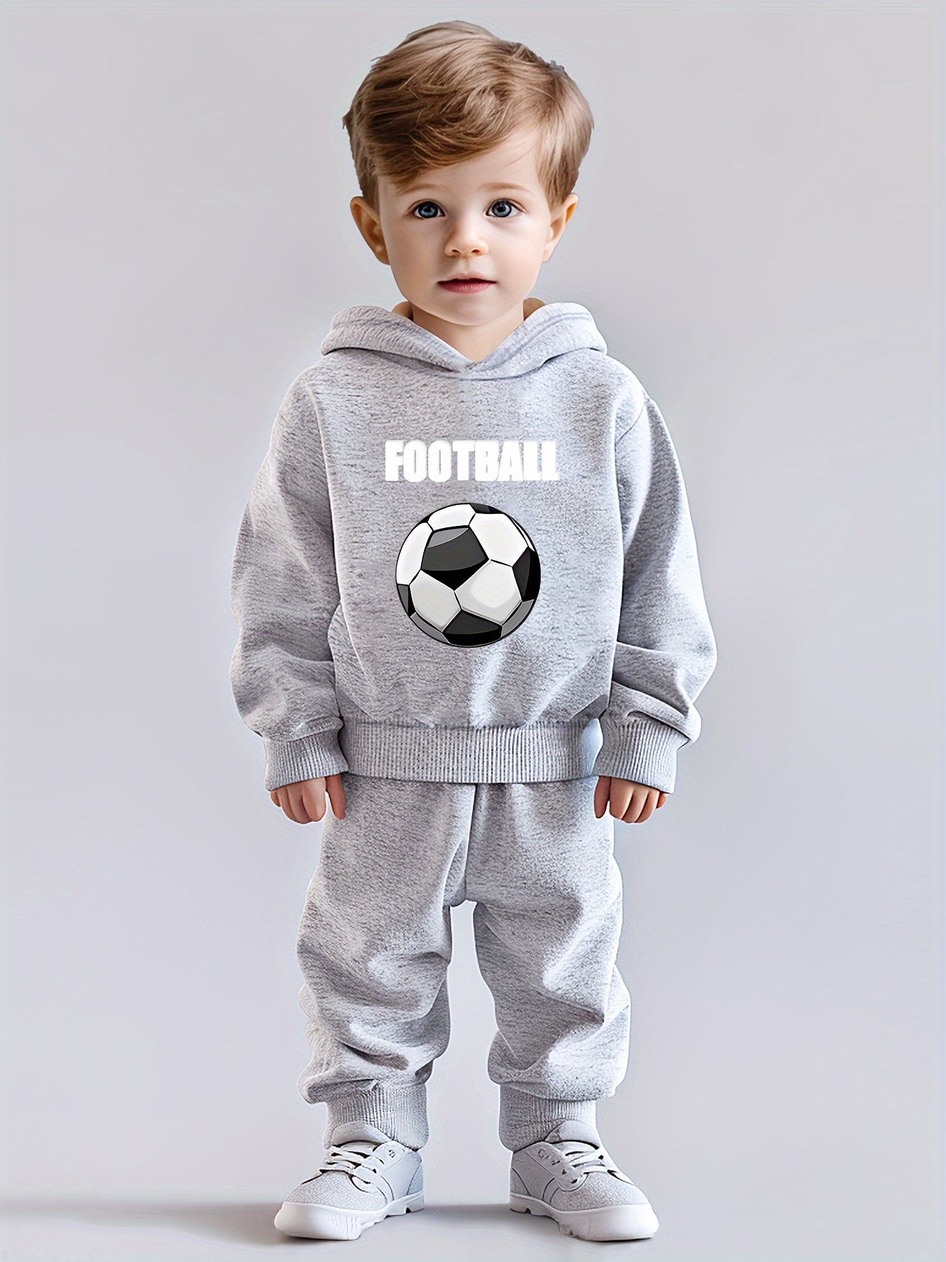 2pcs Cotton Set: Boys' Football Cartoon Print Hoodie Sweatshirt & Casual Pants ⚽👕👖