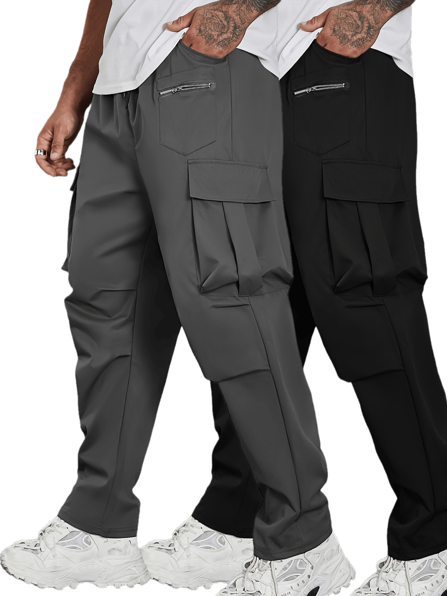 Adventure-Ready Plus Size Solid Cargo Pants for Men 🏞️💪