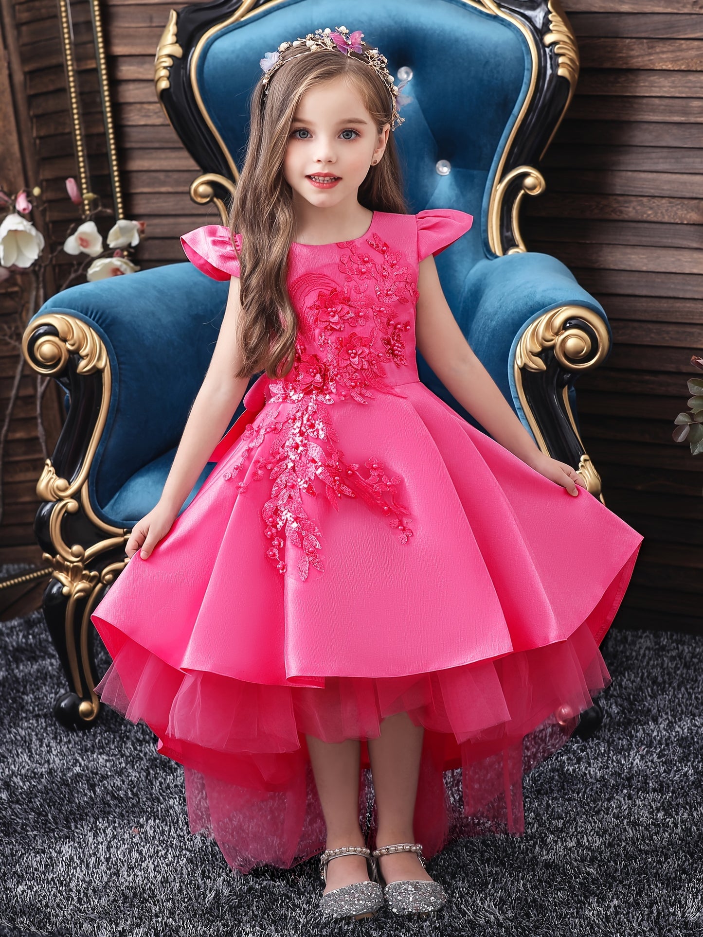 👗 Dipped Hem Mesh Stitching Dress for Girls 🎀