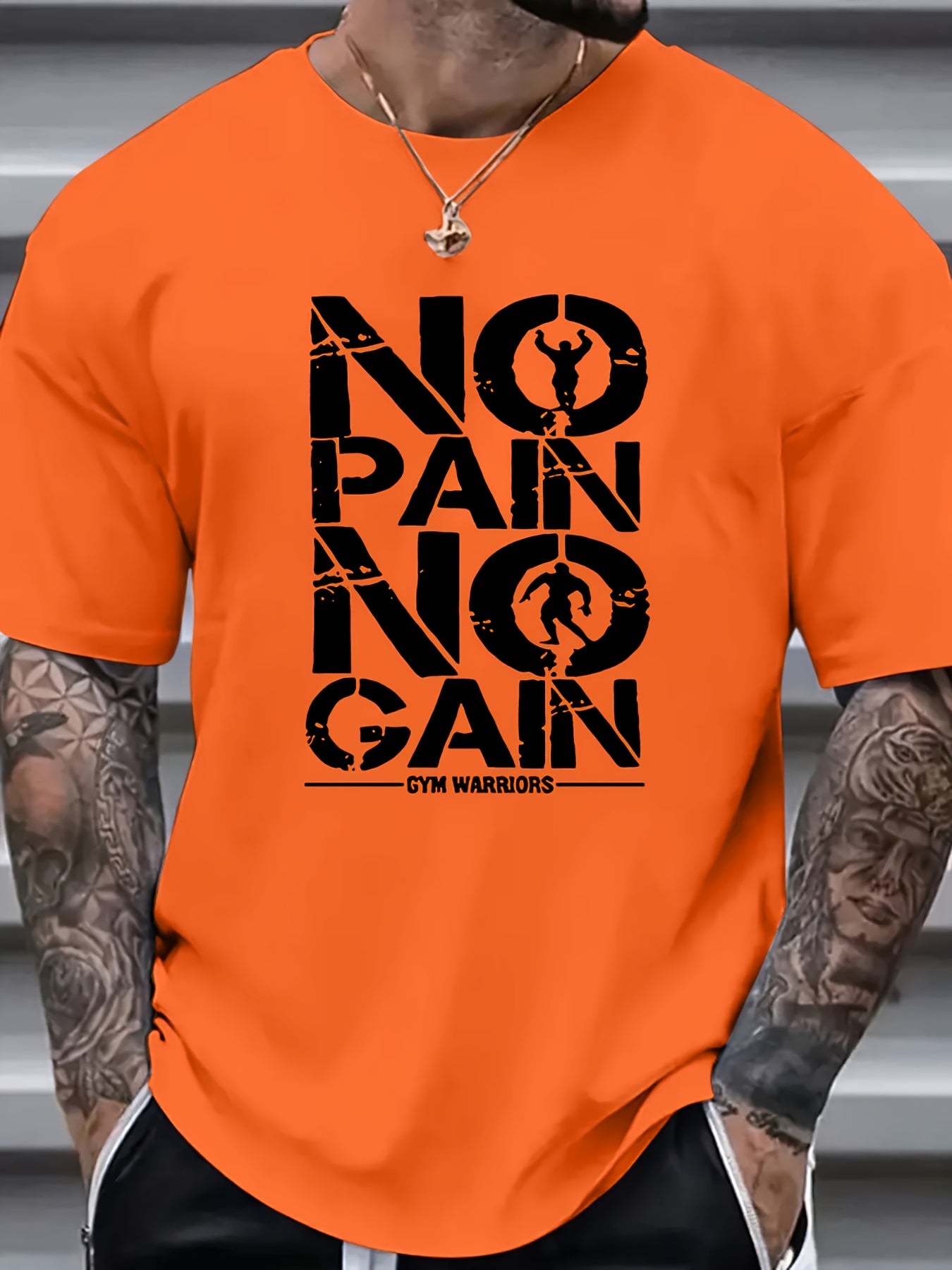 💪 Plus Size 'No Pain No Gain' Print Men's Casual Tee