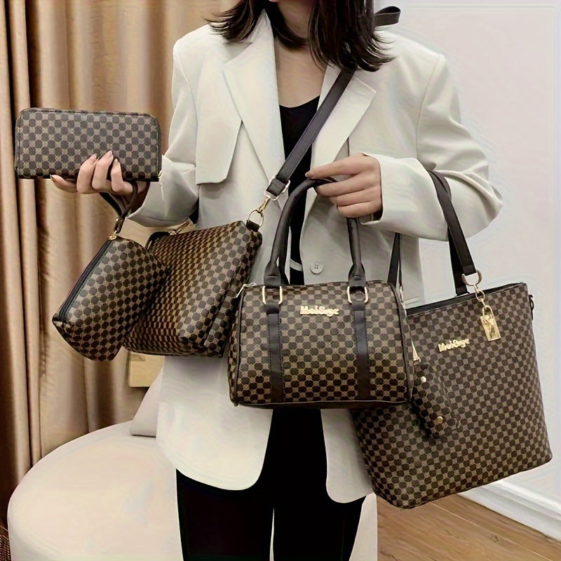 👜 6pcs/set Classic Plaid Pattern Hand Bag Set