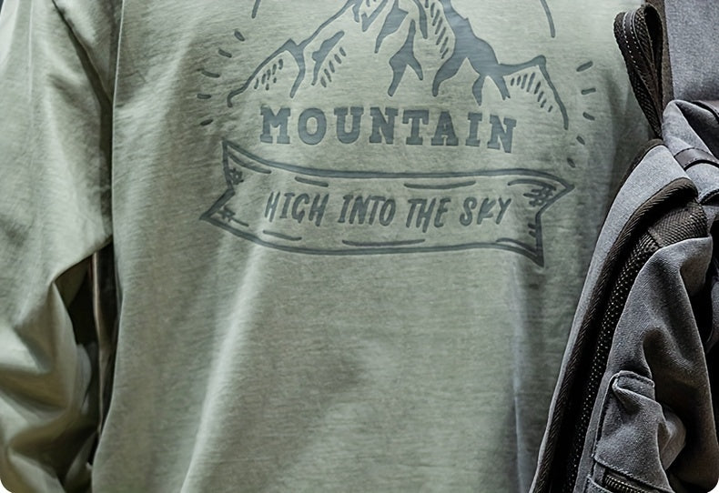 🏞️ Men's 100% Cotton Mountains Print T-Shirt - Casual Long Sleeve Crew Neck Tee 🌄