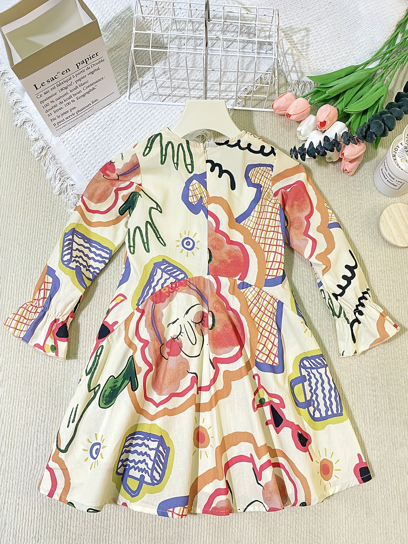 Cozy Cotton Graffiti Print Dress For Girls 🎨