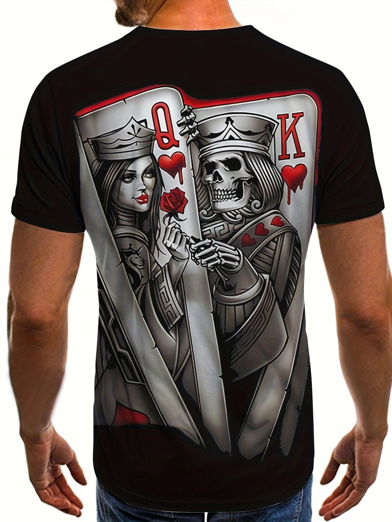 ♠️ Men's Plus-size Round Neck Short Sleeve T-Shirt with 3D Digital Playing Cards Pattern