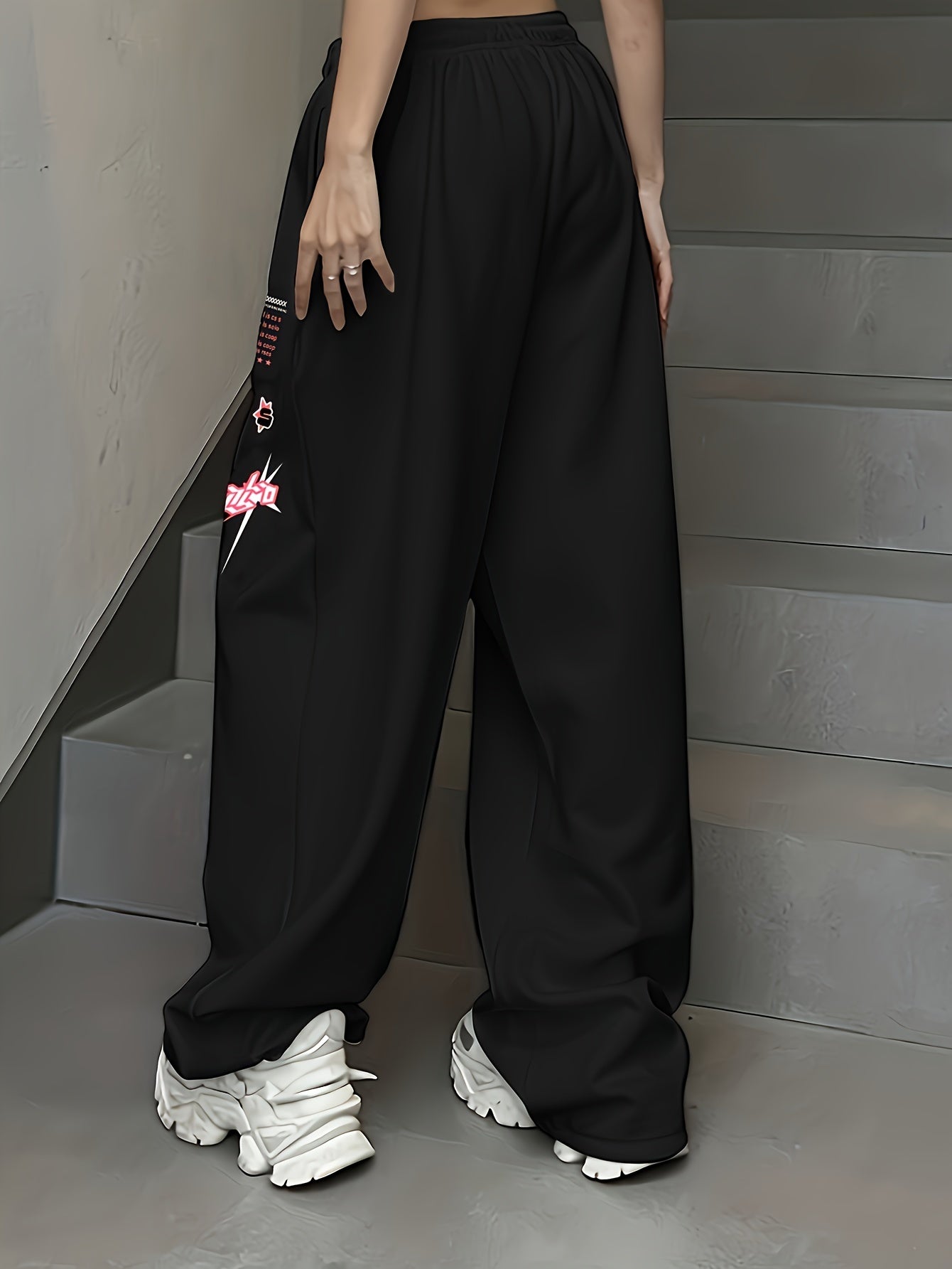 Letter Print Drawstring Waist Loose Pants