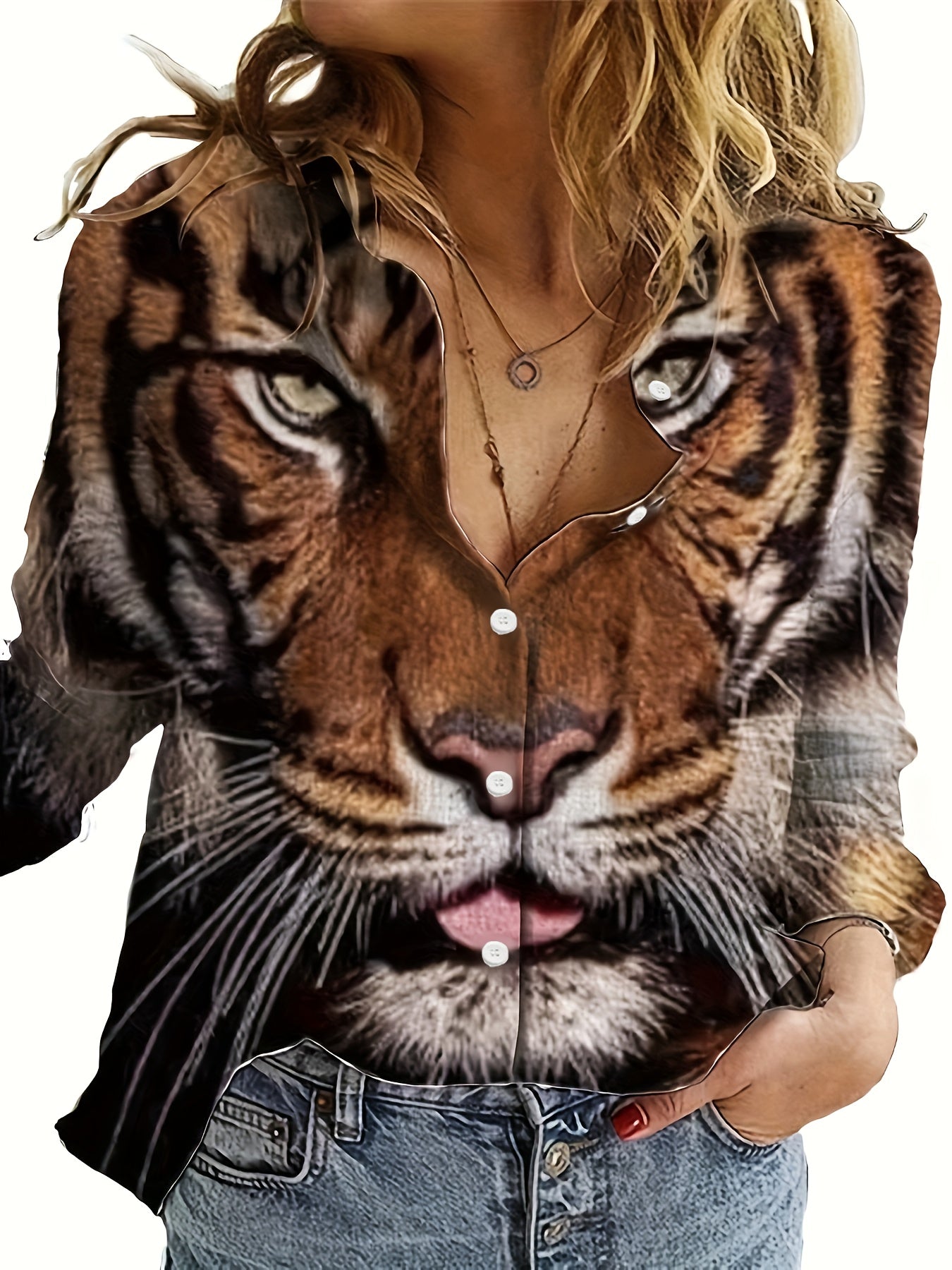 🐯 Wild Streak: Tiger Print Single-Breasted Blouse 🌿