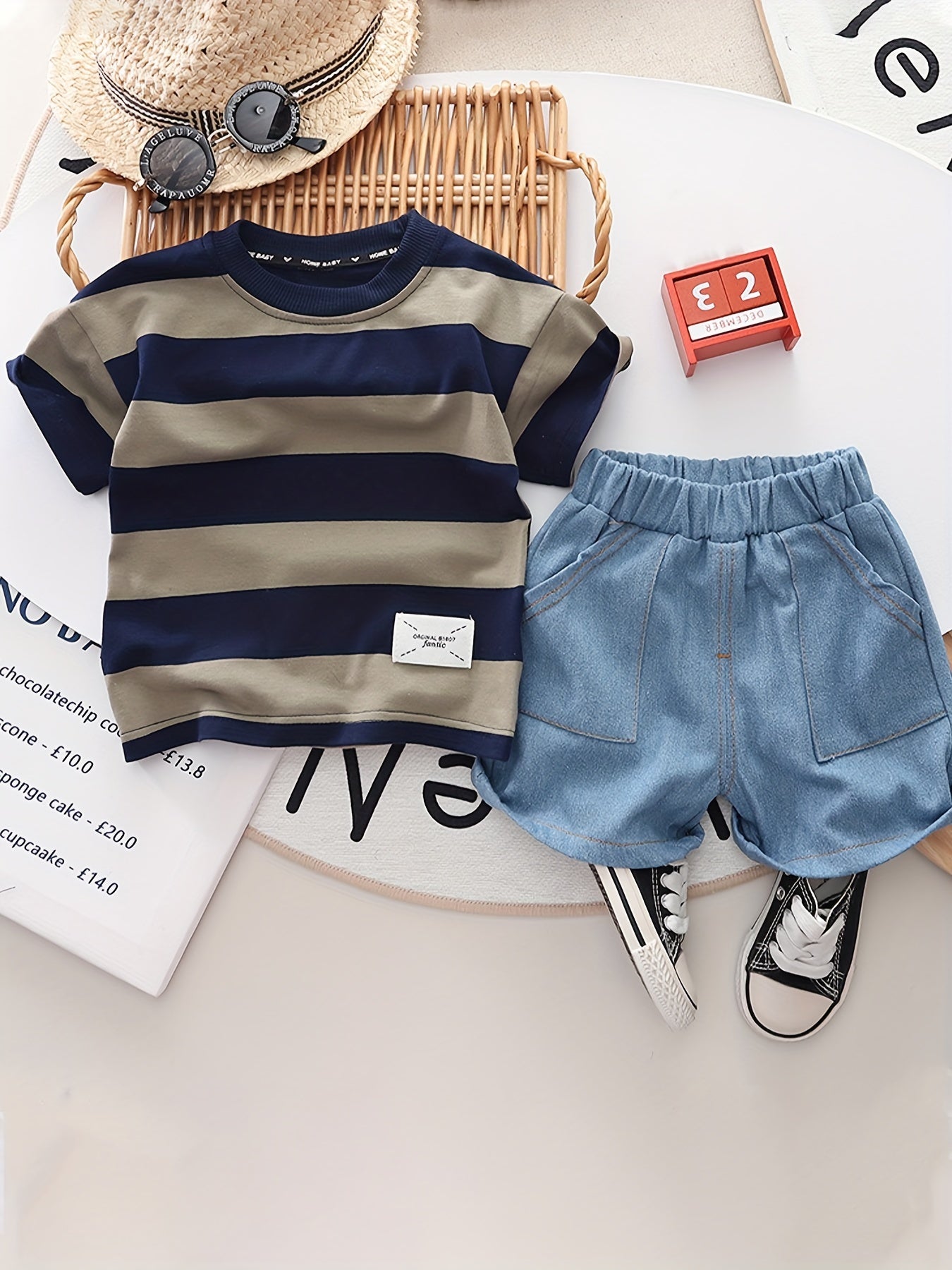 2pcs Baby's Cotton Stripe Pattern T-shirt & Casual Denim Shorts Set 👶💙