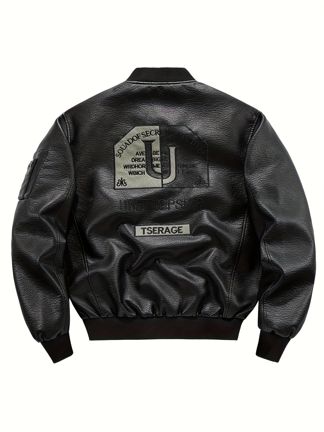 🧥 Men's PU Leather Jacket - Classic Style with Embroidery Detail