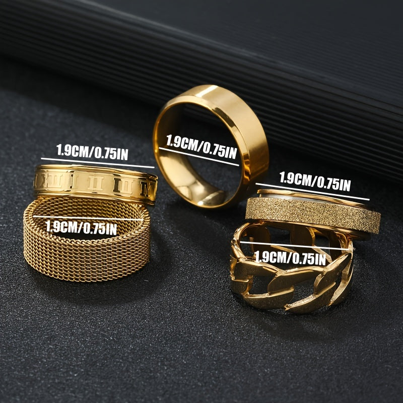 Hip Hop Hollow Out Rotatable Stainless Steel Rings Set – 5-Piece Fashion Ensemble 🔄✨