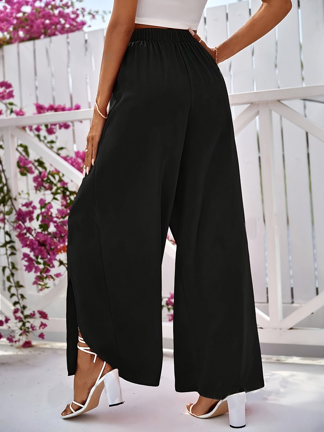 Elegant Wrap Solid Color Wide Leg Pants