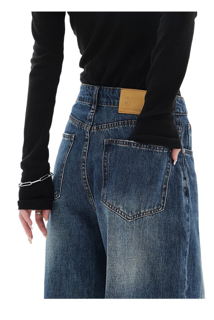 Blue Retro Straight Loose Jeans