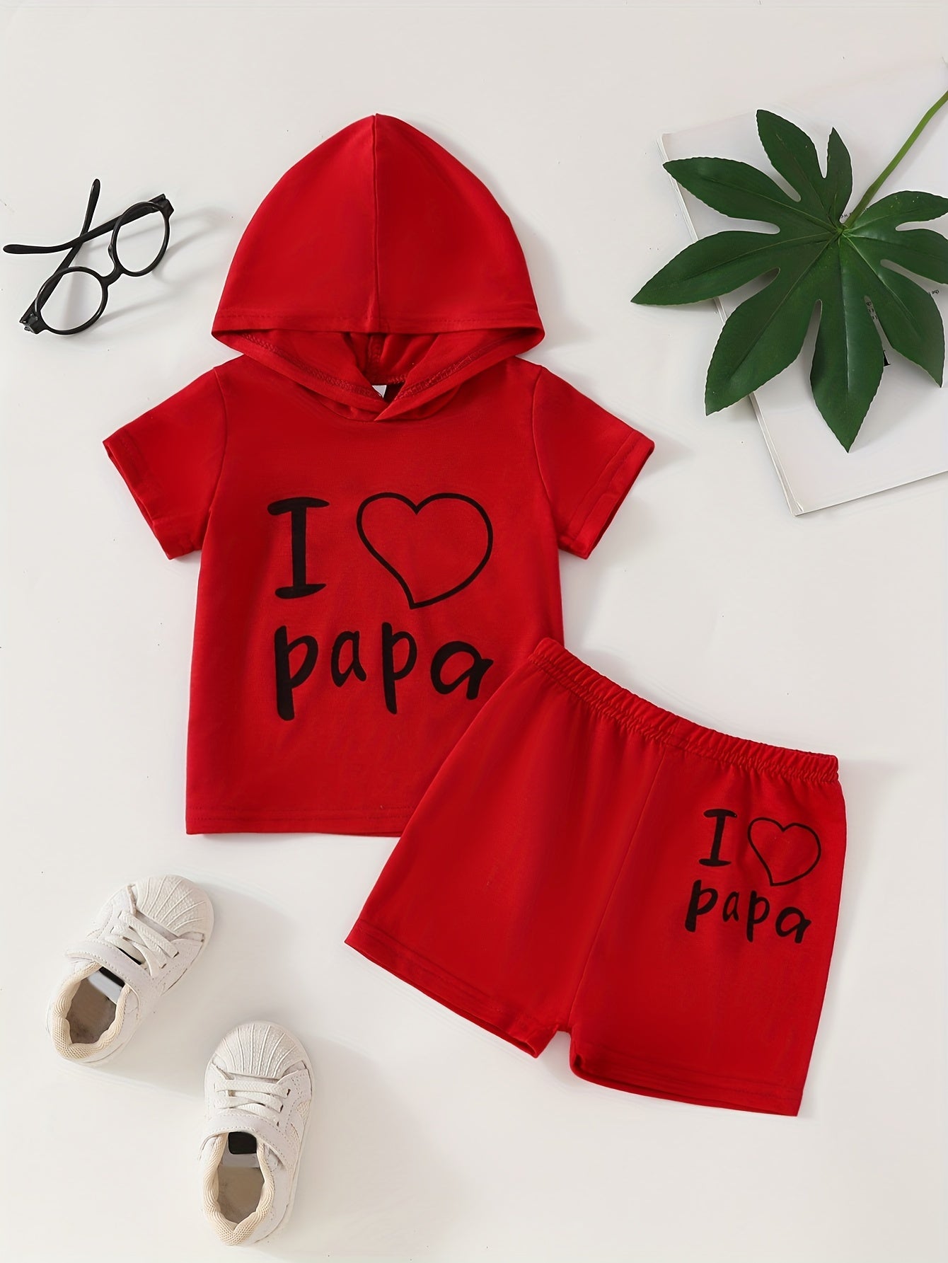 👶 “I Love Papa” 2-Piece Summer Set for Baby Boys – Hooded T-Shirt & Shorts Combo 🌞