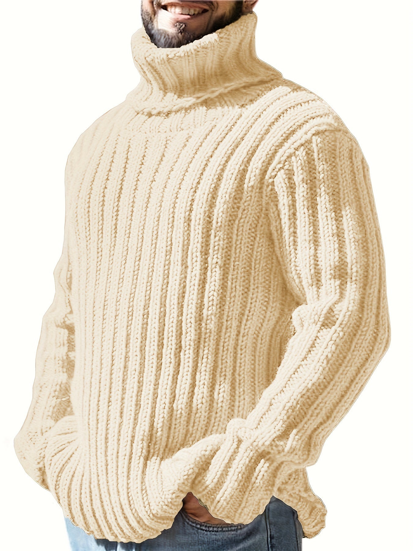 Stylish Plus Size Turtleneck Knit Sweater for Men 🧶✨