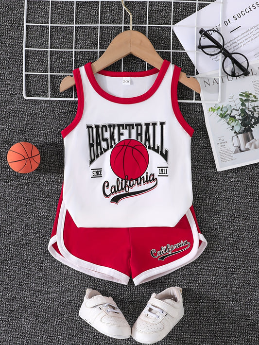 🏀 2-Piece Infant Boys Basketball Set - Sleeveless Tank Top & Matching Shorts