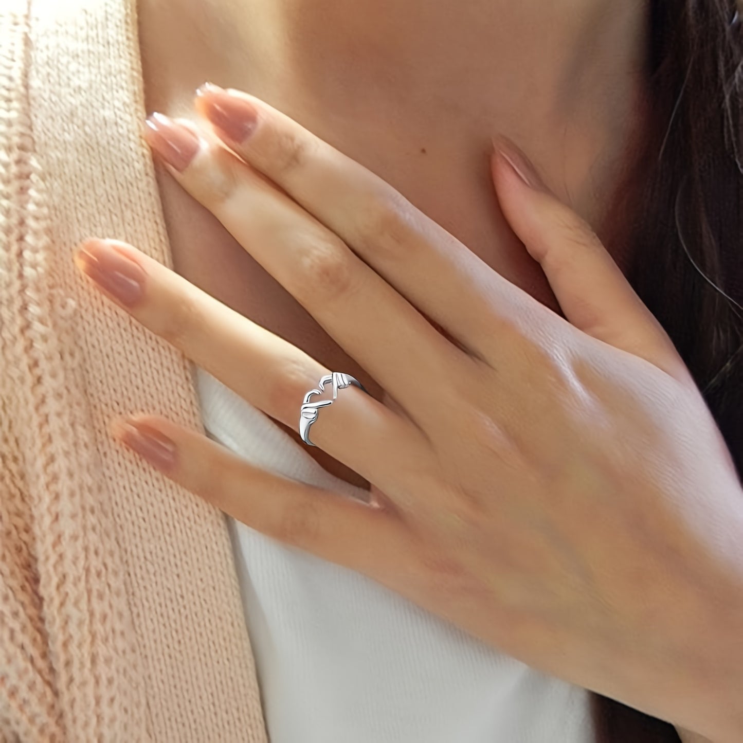 💖 Sweet Promise Sterling Silver Ring – Carved Gesture Design for Couples ✨