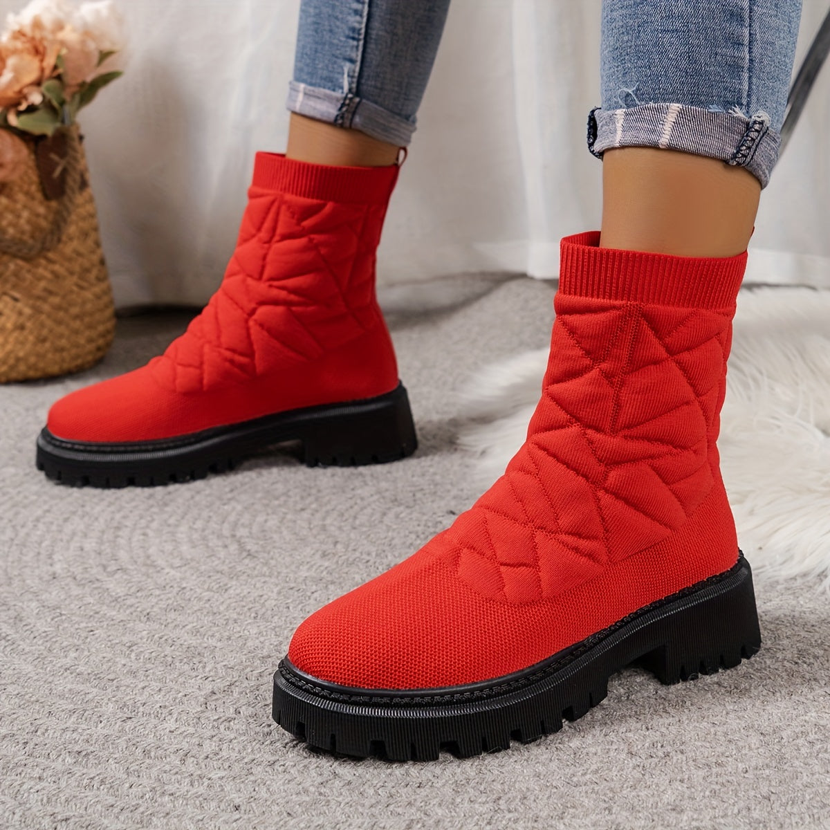 👢 Women's Cozy Knit Ankle Boots