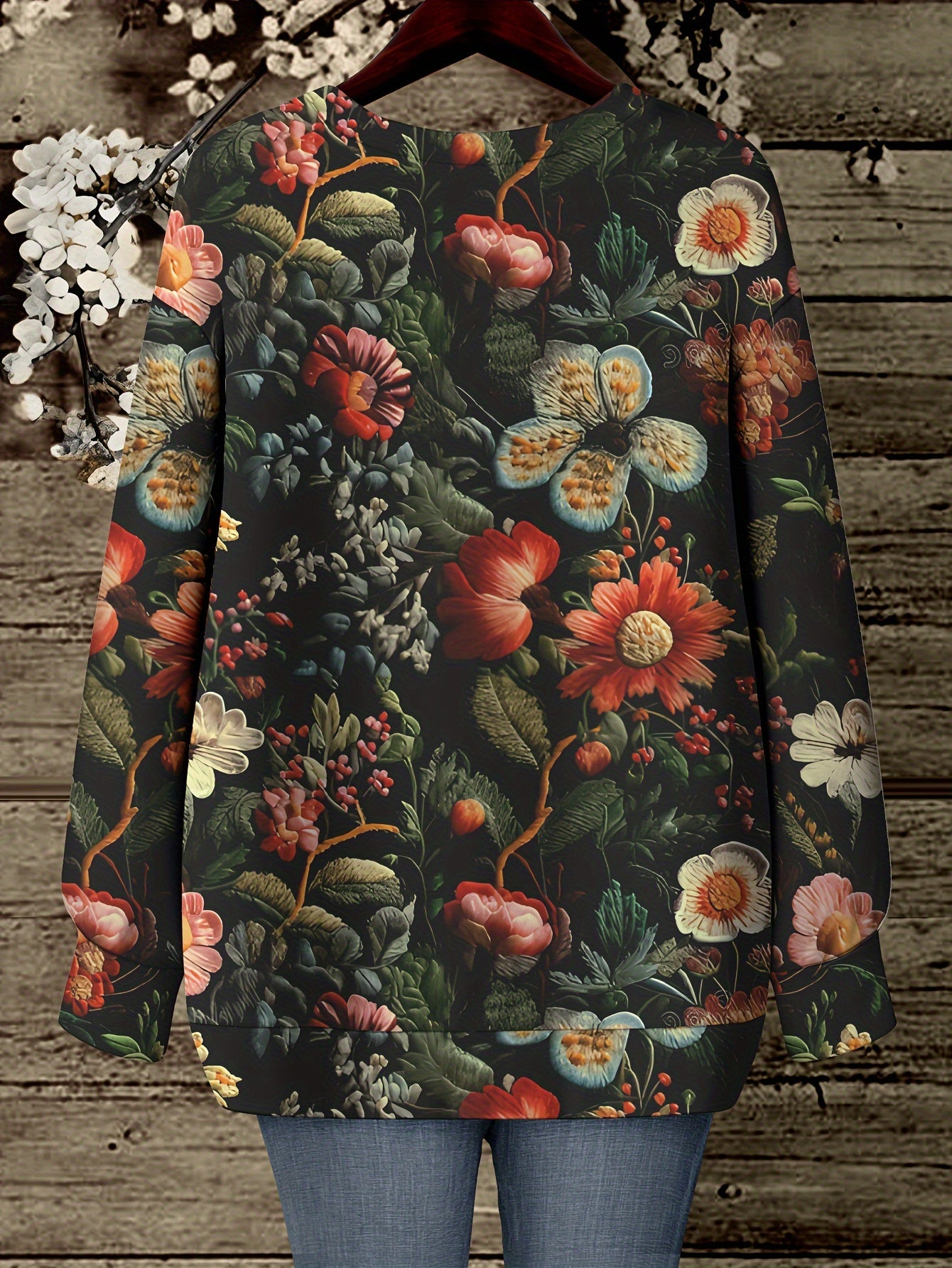 Plus Size Florals Print Sweatshirt 🌼