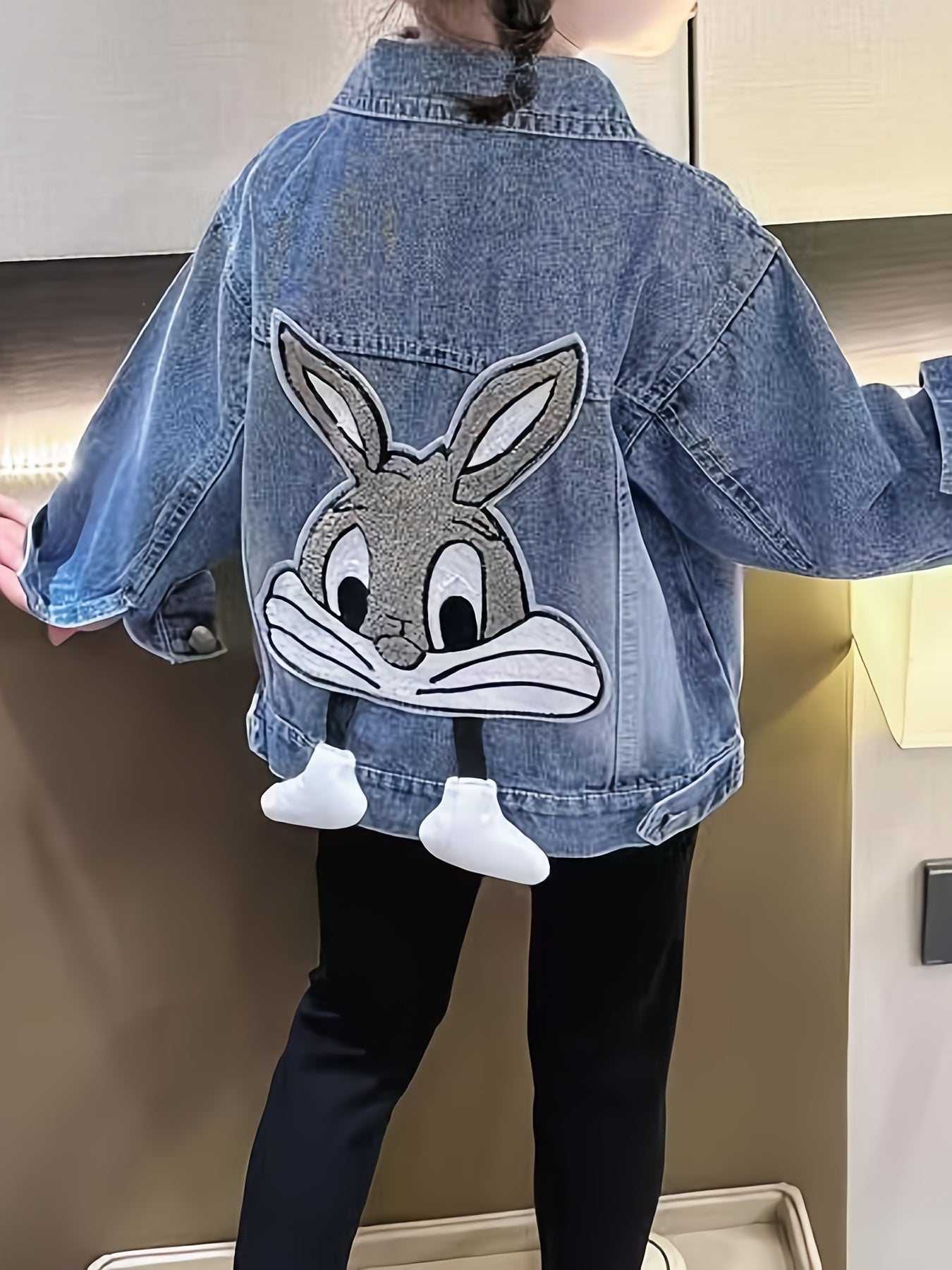 Girls Cartoon 3D Bunny Loose Fit Denim Jacket 🐰💖