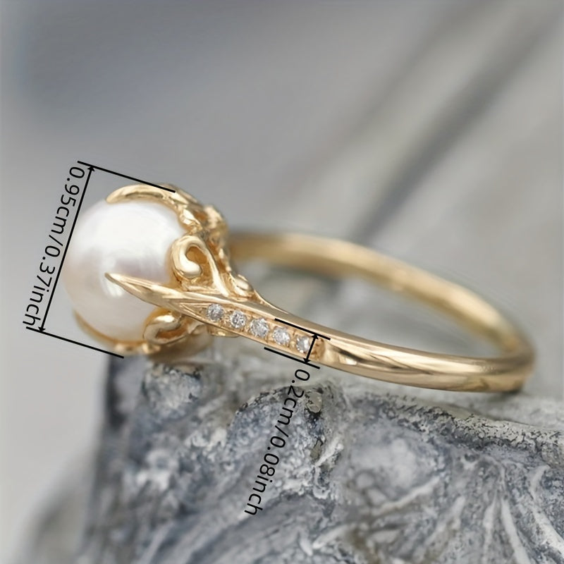 Trendy 4-Prong Faux Pearl Accented Copper Ring – Perfect for Daily Elegance & Special Moments 💫💍