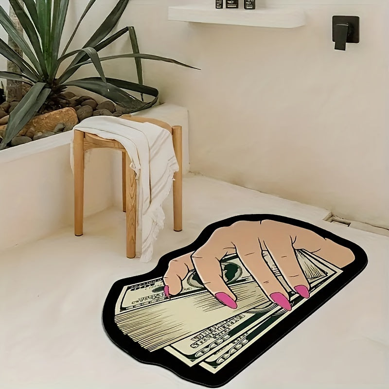 🧩 Light Area Rug: Non-Slip Bill & Hand Pattern Mat 🖐️