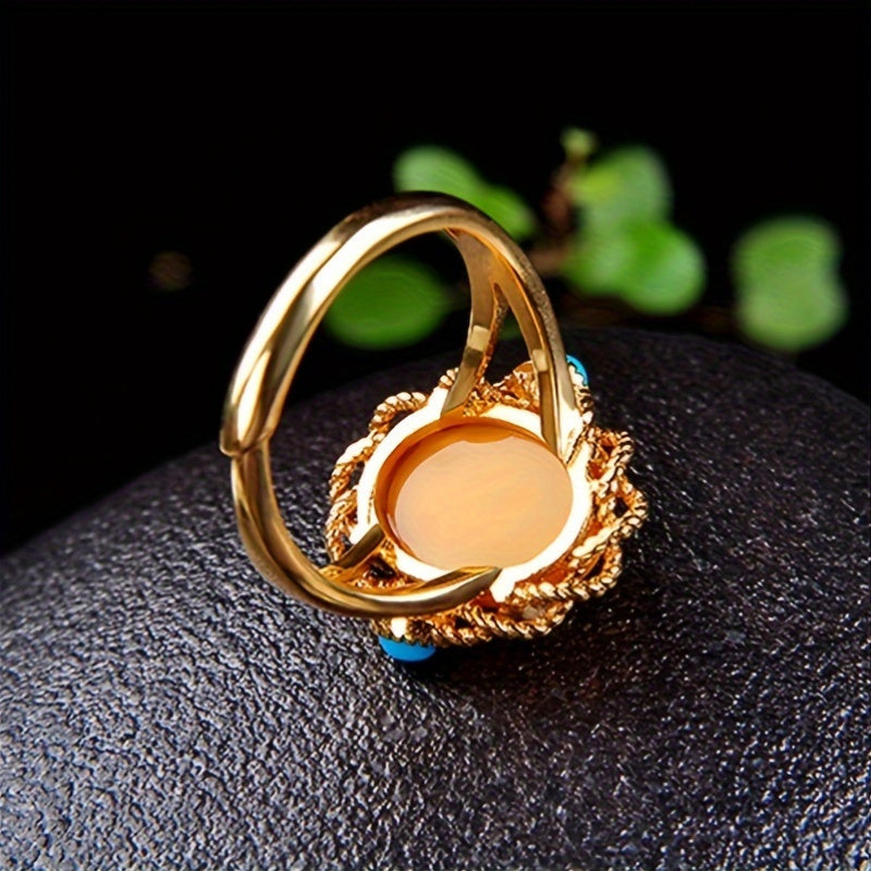 🌟 Timeless Heritage Claddagh Ring – Natural Turquoise & Amber Elegance 💍