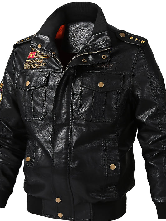 🧥 Men's Fashion PU Leather Jacket - Lightweight Spring/Autumn Outerwear with Air Force One Sleeve Patch 🚀