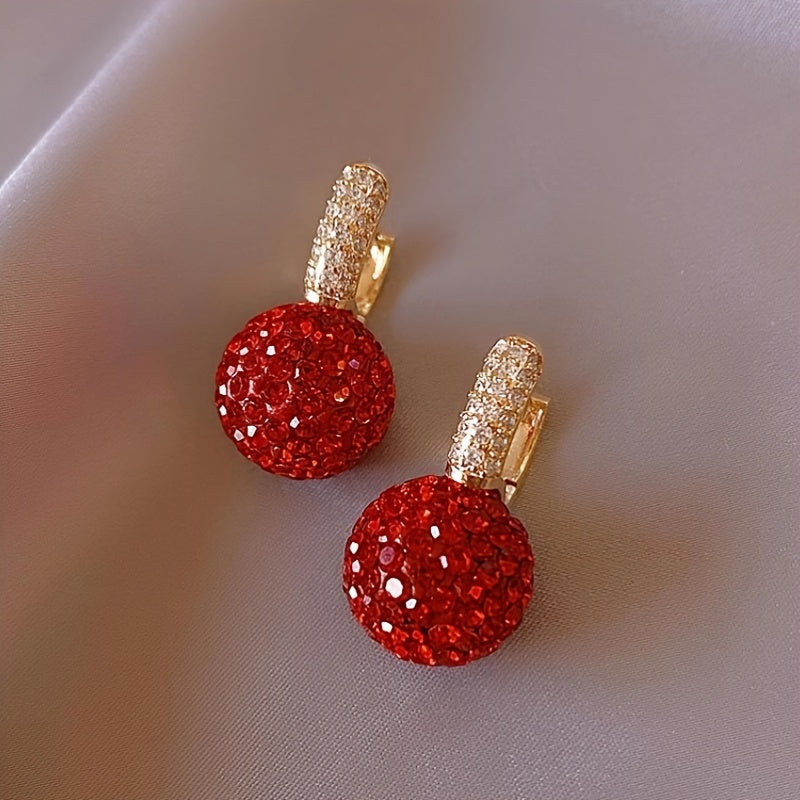 🔴 Scarlet Glow Dangle Earrings – Shiny Rhinestone Alloy Jewelry ✨