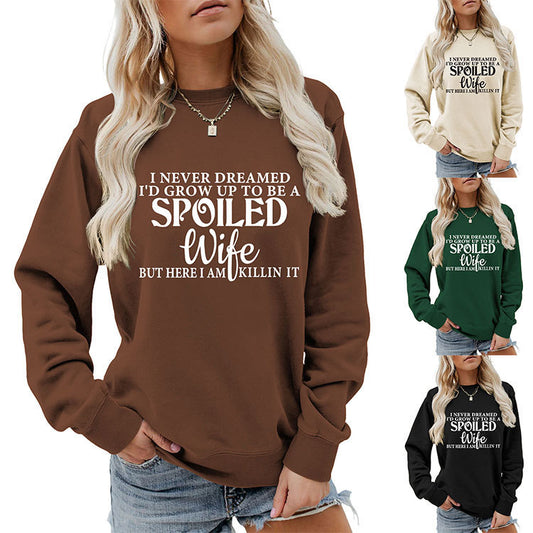 Casual Letters Printed Crew Neck Sweatshirt Women