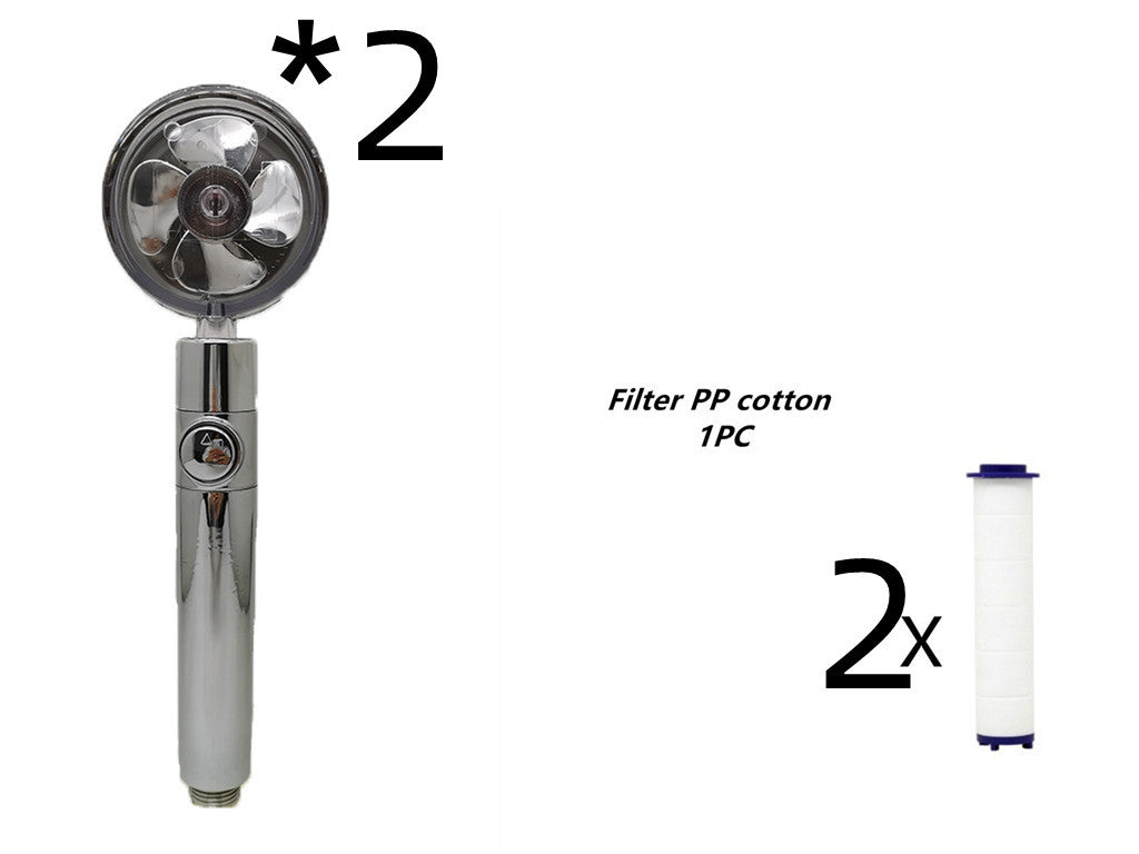 Turbo Flow Propeller Shower Head: High-Pressure Handheld Nozzle with Stop Button and Cotton Filter